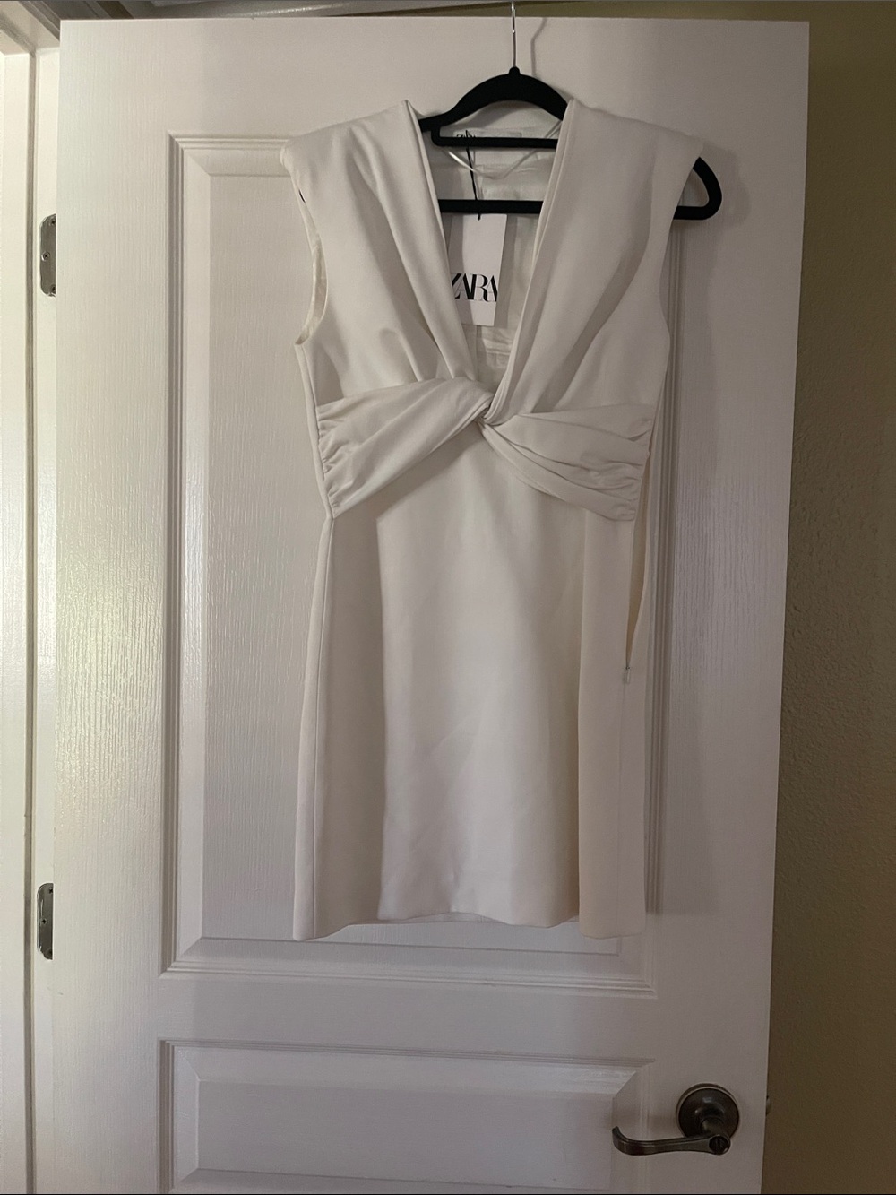 Zara Cream Twist-Front Mini Dress